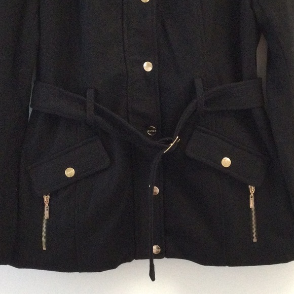 Guess Los Angeles Large Black Pea Coat w Belt - Picture 6 of 12